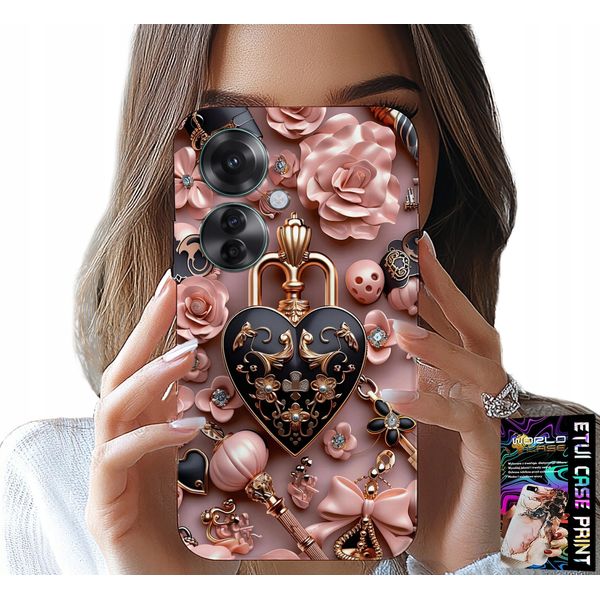 Custodia Per Oppo Reno11 F 5G - Modelli Femminili Custodia A Cuore Con Lucchetto + Lamina-image