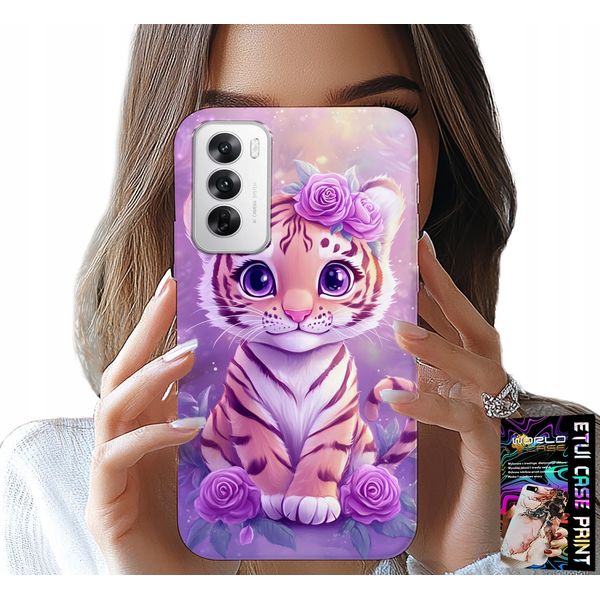 Custodia Per Oppo Reno12 5G - Simpatica Tigre Su Sfondo Rosa + Lamina-image