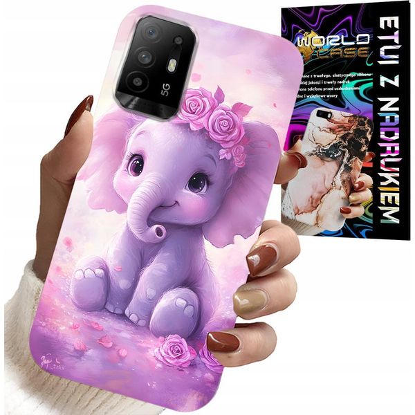 Custodia Per Oppo Reno 5Z / A94 5G - Elefante Carino Su Sfondo Rosa Custodia +Folio-image