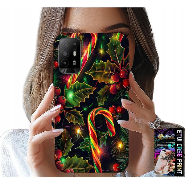Custodia Per Oppo Reno 5Z / A94 5G - Bastoncino Di Zucchero, Vischio, Albero Di Natale + Vetro-image