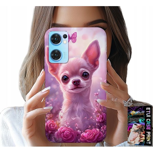 Custodia Per Oppo Reno7 5G - Chihuahua Carino Su Sfondo Rosa Con Fiori-image