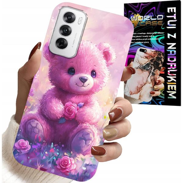 Custodia Per Oppo Reno12 Pro 5G - Orsacchiotto Carino Su Sfondo Rosa, Custodia + Lamina-image