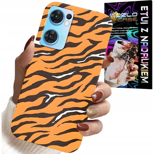 Custodia Per Oppo Reno7 5G - Cover Posteriore A Strisce Di Tigre + Vetro-image