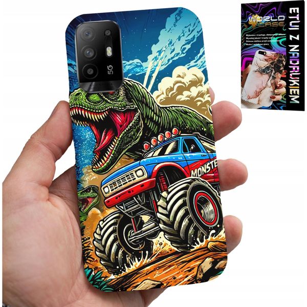 Custodia Per Oppo Reno 5Z / A94 5G -Dinosauro In Monstertruck Disegni Per Bambini-image