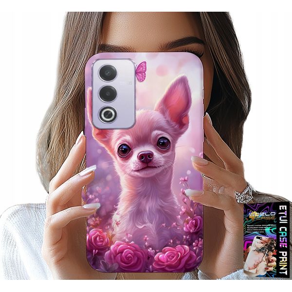 Custodia Per Oppo A80 5G - Chihuahua Carino Su Sfondo Rosa Con Fiori-image