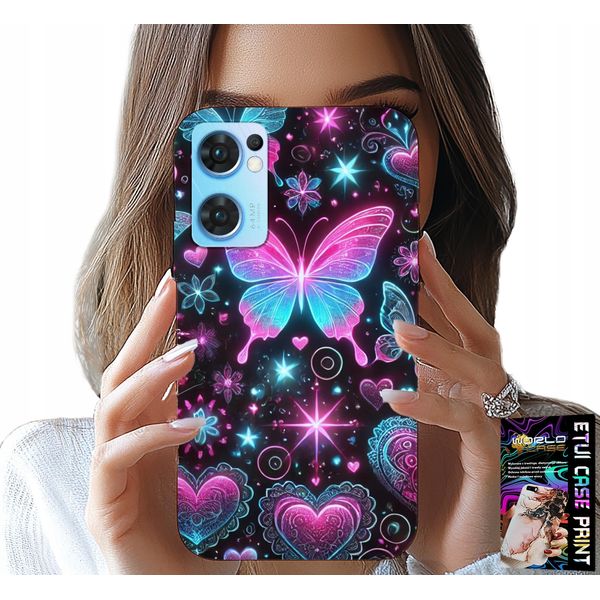 Custodia Per Oppo Reno7 5G - Custodia Con Motivi Alla Moda A Forma Di Cuore Di Farfalla Colorata-image
