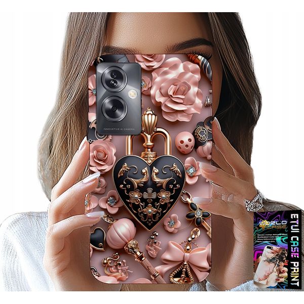 Custodia Per Oppo A79 5G - Modelli Femminili Custodia A Cuore Con Lucchetto + Lamina-image