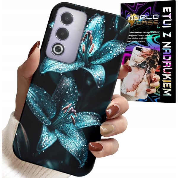 Custodia Per Oppo A80 5G - Custodia Turchese Fiori Di Giglio + Foil-image