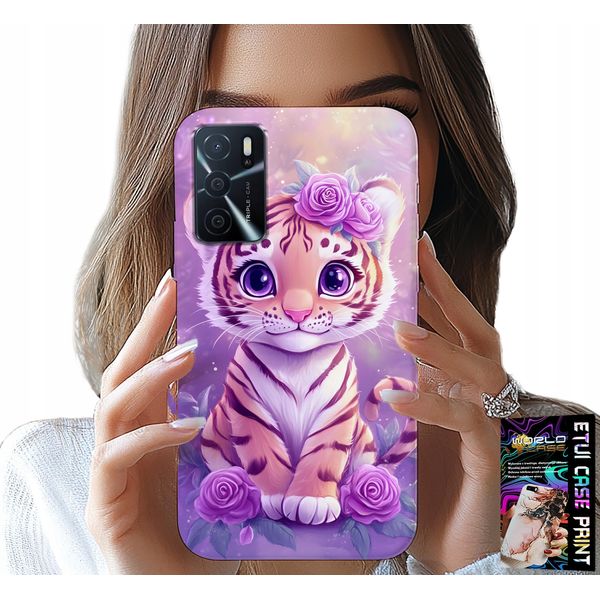 Custodia Per Oppo A16 / A16S / A54S - Simpatica Tigre Su Sfondo Rosa + Vetro-image