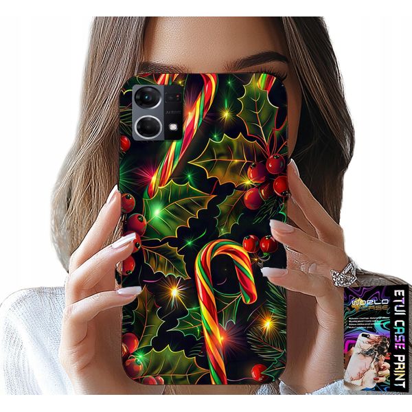 Custodia Per Oppo Reno7 4G - Bastoncino Di Zucchero, Vischio, Albero Di Natale + Vetro-image
