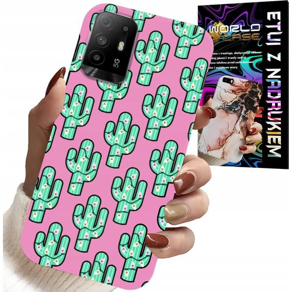 Custodia Per Oppo Reno 5Z / A94 5G - Cactus, Cactus Su Sfondo Rosa + Foil-image