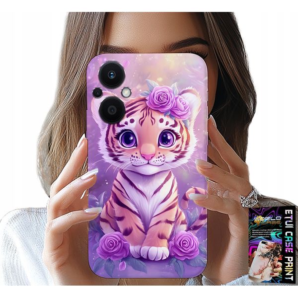 Custodia Per Oppo Reno8 Lite 5G - Simpatica Tigre Su Sfondo Rosa + Vetro-image