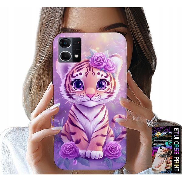 Custodia Per Oppo Reno7 4G - Simpatica Tigre Su Sfondo Rosa + Vetro-image