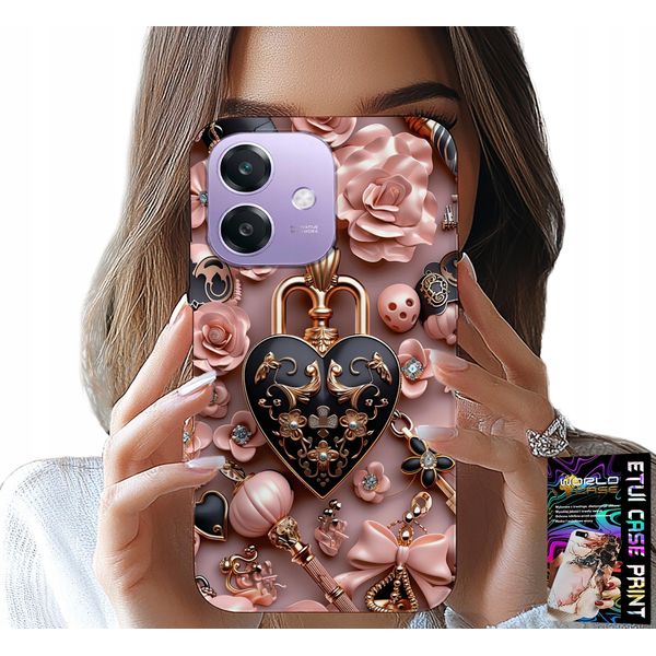 Custodia Per Oppo A40 / A40M - Modelli Femminili Custodia A Cuore Con Lucchetto + Vetro-image