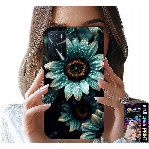 Custodia Per Oppo A16 / A16S / A54S - Gerbera Blu A Margherita +Folia-image