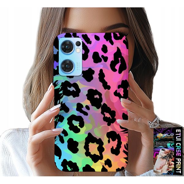 Custodia Per Oppo Reno7 5G - Vetro Posteriore Leopardato Arcobaleno Colorato-image