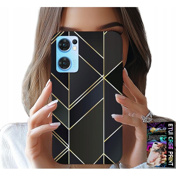 Custodia Per Oppo Reno7 5G - Cornici Dorate, Design Elegante + Vetro-image