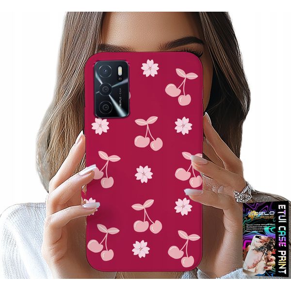 Custodia Per Oppo A16 / A16S / A54S - Ciliegie Su Sfondo Maroon + Foil-image