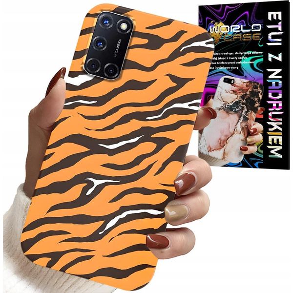 Custodia Per Oppo A52 - Cover Posteriore A Strisce Di Tigre + Vetro-image
