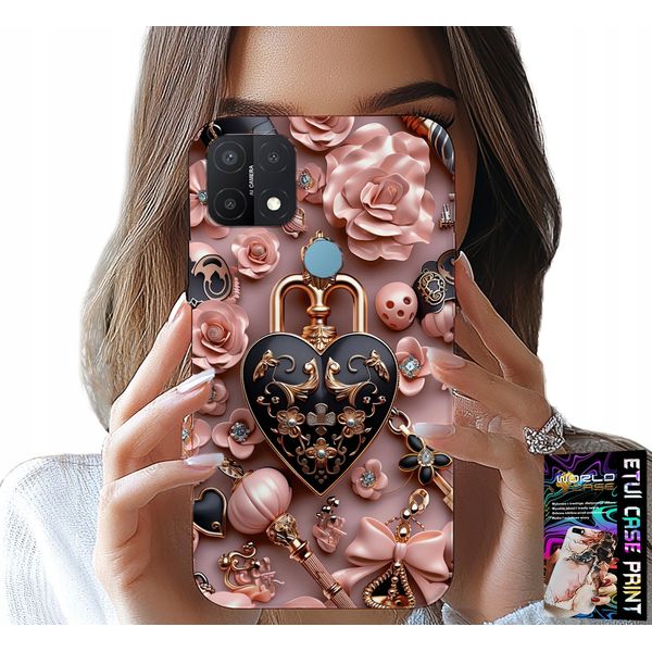 Custodia Per Oppo A15 / A15S - Modelli Femminili Custodia A Cuore Con Lucchetto + Vetro-image