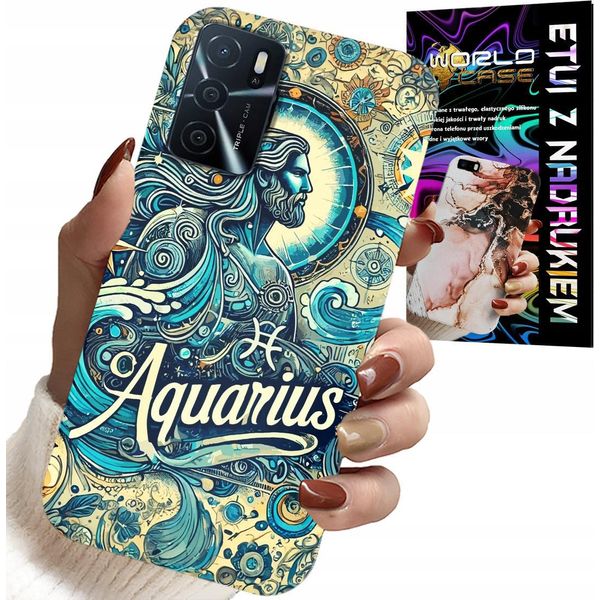 Custodia Per Oppo A16 / A16S / A54S - Segno Zodiacale, Acquario, Astronomia Plecki-image