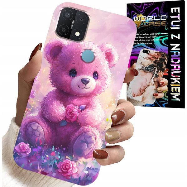 Custodia Per Oppo A15 / A15S - Orsetto Carino Su Sfondo Rosa, Custodia + Vetro-image