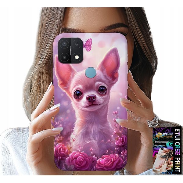 Custodia Per Oppo A15 / A15S - Chihuahua Carino Su Sfondo Rosa Con Fiori-image