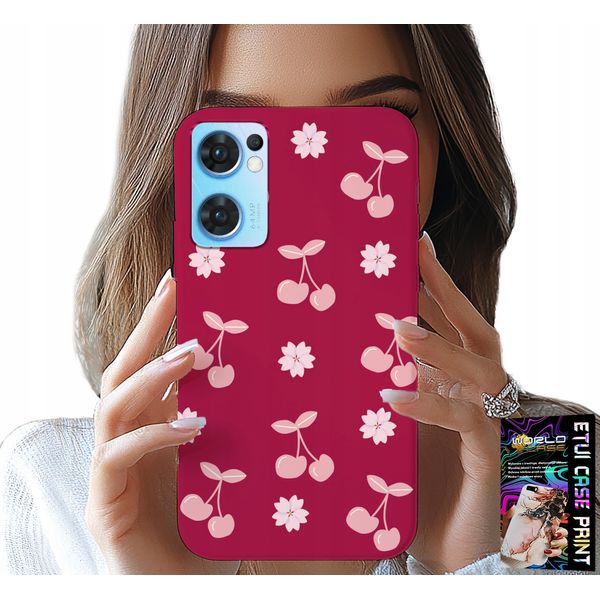 Custodia Per Oppo Reno7 5G - Ciliegie Su Sfondo Maroon + Foil-image
