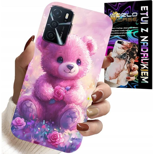 Custodia Per Oppo A16 / A16S / A54S - Orsetto Carino Su Sfondo Rosa, Custodia + Vetro-image
