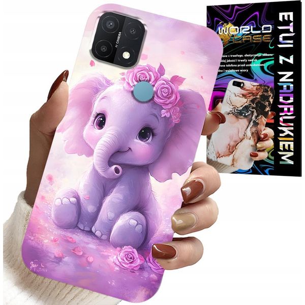 Custodia Per Oppo A15 / A15S - Elefante Carino Su Sfondo Rosa Custodia +Folio-image