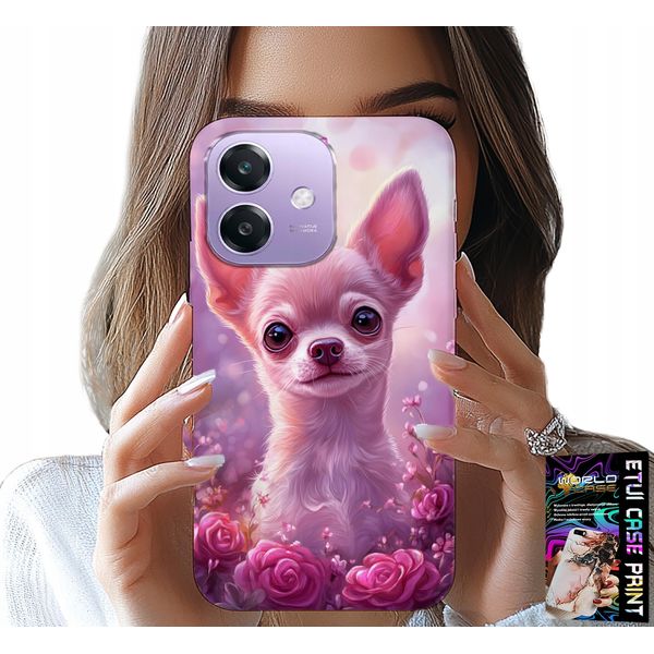Custodia Per Oppo A40 / A40M - Chihuahua Carino Su Sfondo Rosa Con Fiori-image