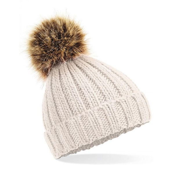 Beechfield B412A | Beanie Per Neonati In Pelliccia Pop Pom Chunky - Colore: Farina D'avena - Taglia: Unica-image