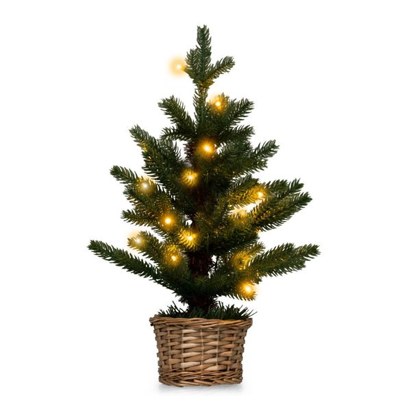 Costway 48Cm Piccolo Albero Di Natale, Mini Albero Di Natale Illuminato, 20 Led In Bianco Caldo, Albero Di Natale Con Vaso In Legno Di Salice E Timer, Albero Di Natale-image
