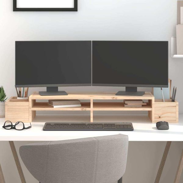 The Living Store Supporto Per Monitor 100X27,5X15 Cm In Legno Di Pino Massiccio-image