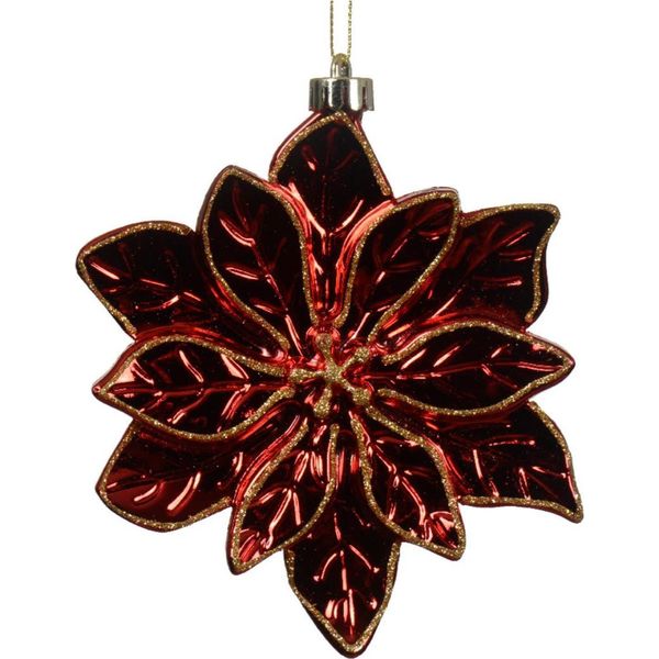 Decorazione Per Albero Di Natale In Plastica 14,5 Cm Stella Di Natale Figura Fiore Rosso-image