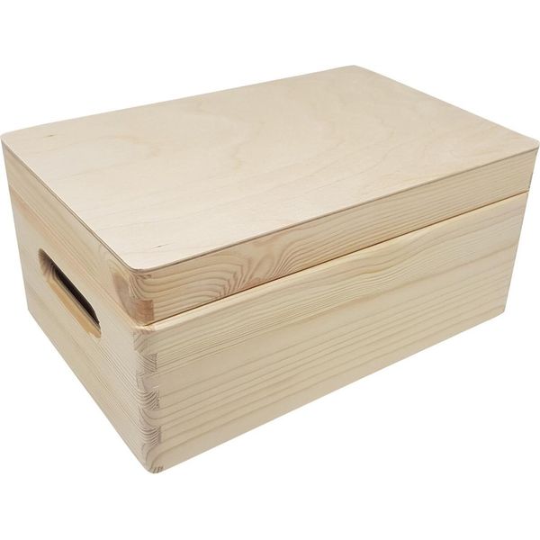 Scatola In Legno Di Pino Con Coperchio A Cerniera Per Materiali Artigianali 30X20X13,5 Cm-image