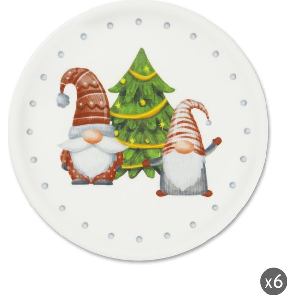 Excelsa Set Di 6 Piatti Da Panettone Gnomo Friends Porcellana 31,5Xh2X31,5 Cm Colorati-image