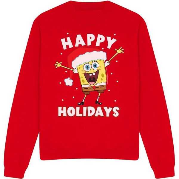 Spongebob Squarepants - Felpa "Happy Holidays"" Per Uomo/Donna Unisex - Design Natalizio TV12695 (M) (Rosso)"-image