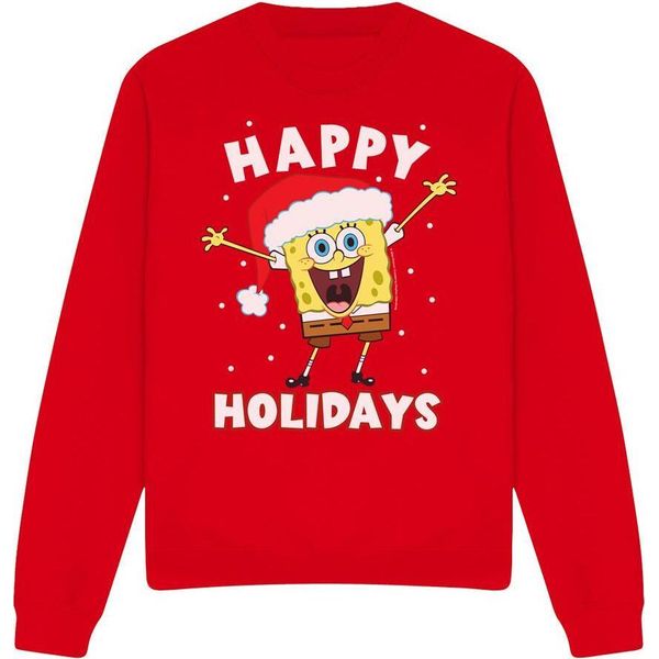 Spongebob Squarepants - Felpa "Happy Holidays"" Per Uomo/Donna Unisex - Design Natalizio TV12695 (Xl) (Rosso)"-image