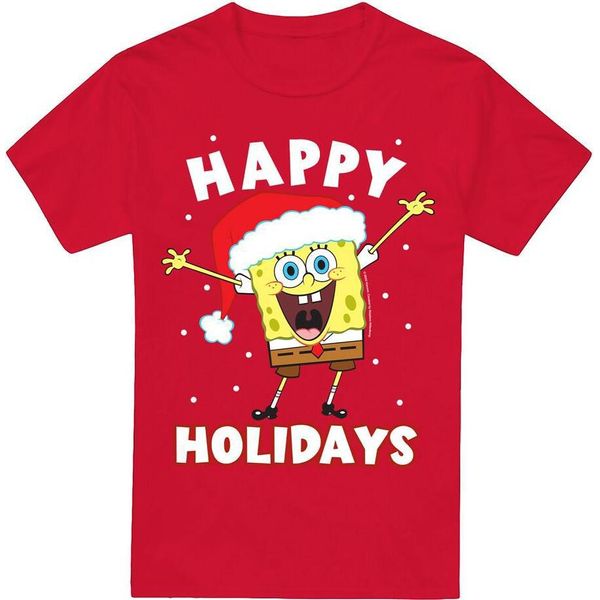 Spongebob Squarepants - Maglietta Da Uomo "Happy Holidays"" - Design Natalizio TV6480 (S) (Rosso)"-image