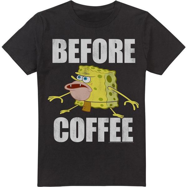 Spongebob Squarepants - Maglietta "Before Coffee Meme"" Da Uomo TV6821 (Xl) (Nero)"-image