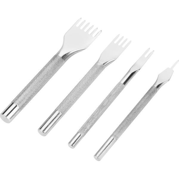 Set Di 4 Punzoni Per Pelle, 1/2/4/6 Punzoni In Zinco, Strumento In Acciaio Inox Per Cucito, Argento-image