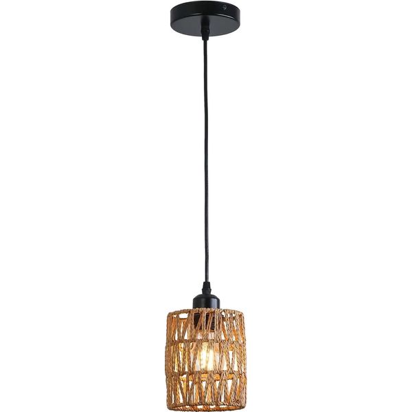 Lampada A Sospensione In Rattan, Regolabile In Altezza, Colore Legno Rustico, Giallo Chiaro-image