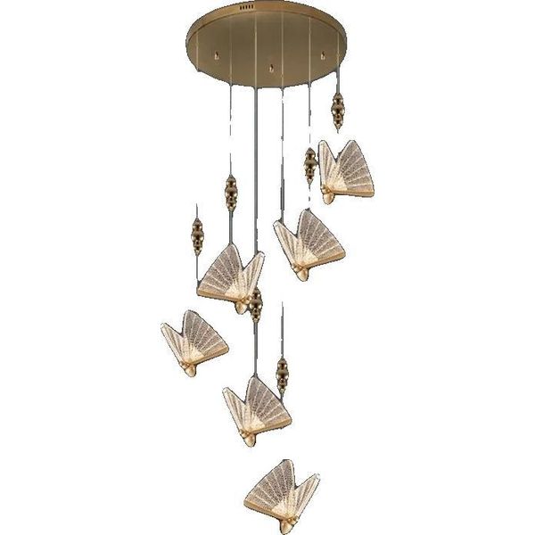 Lampada A Sospensione, Design Moderno, Accensione Led Multicolore, 6 Teste Rotonde, Luce Calda-image