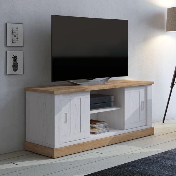 Mobile Porta Tv Colore Pino Bianco E Rovere Vano A Giorno E 2 Ante Scorrevoli Anthonyiii 145X46X60H-image