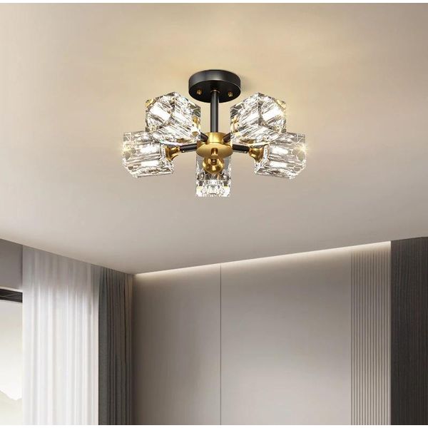 Lampada A Sospensione, Design Moderno, Compatibile Con I Led, 6 Teste Nere, Luce Bianca-image