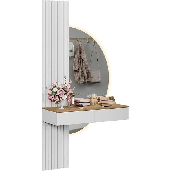 Vicco Tavolo Da Toeletta Melina, 100 Cm Con Specchio A Led, Bianco/Quercia-image