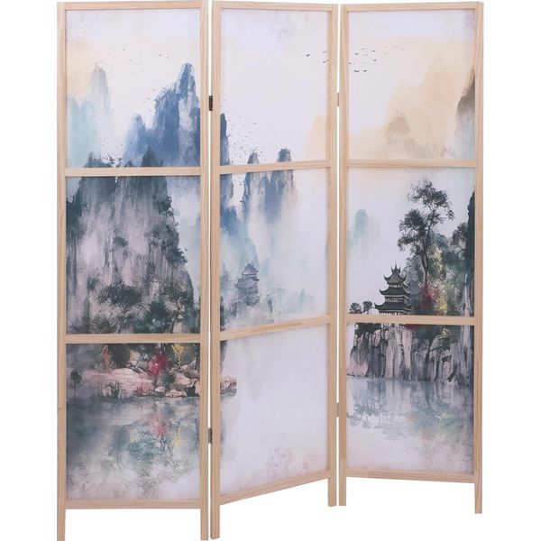 Schermo HWC-O70, Divisorio Per Ambienti Con Motivi Naturali In Legno Mvg In Polietilene 170X137Cm ~ Montagne-image