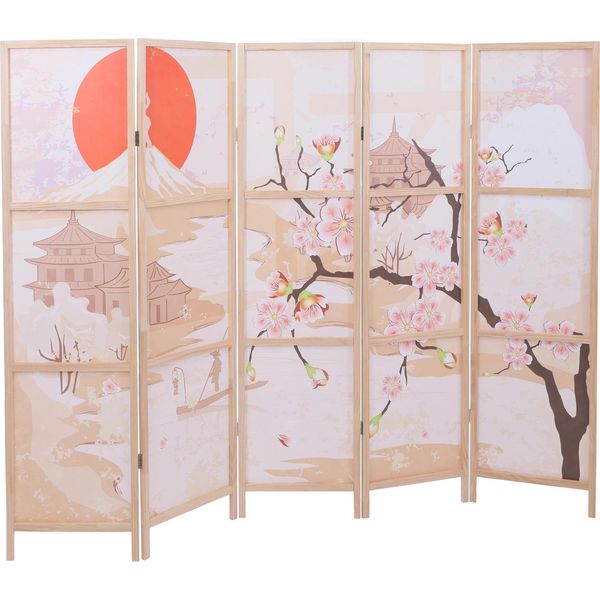 Schermo HWC-O70, Schermo Divisorio Per Ambienti Con Motivi Naturali In Legno Mvg In Polietilene 170X227Cm ~ Fiori Di Ciliegio-image