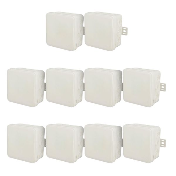 10X Scatola Di Derivazione Flessibile Per Montaggio A Superficie 100X100X41Mm IP54 12 Ingressi A Spina Con Aperture Per L'inserimento Di Bussole Bianco V7 EDO777917 Edo Technic-image